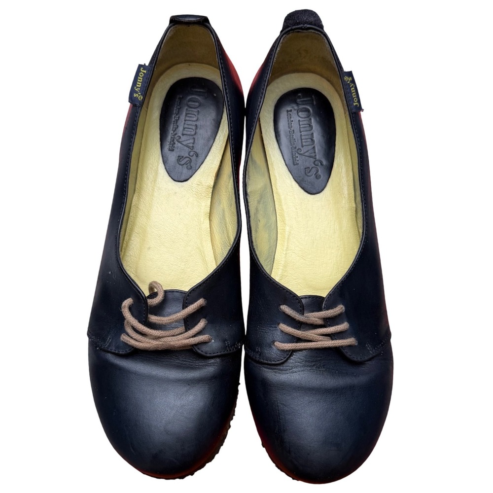 Jonny's Leather Lace Up Flats Black Crepe Sole European Balletcore Gorpcore 6.5